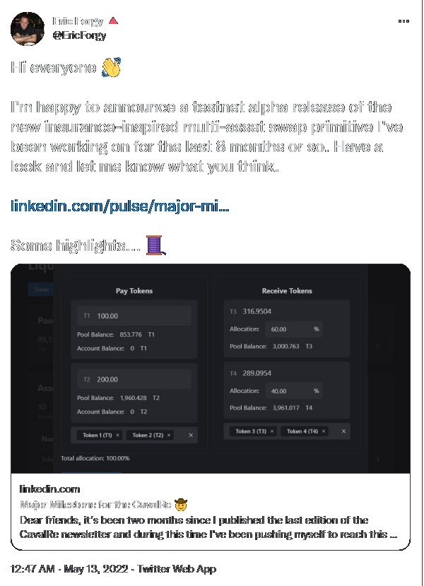 Tweet: Testnet alpha release
